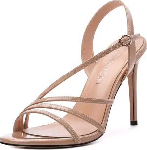 Strappy Sandals for Women Heel, Gold Strappy Heels for Women, Open Toe Stiletto High Heels Strappy Ankle Strap Sandals Comfort Dress Party Shoes