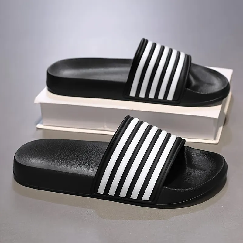 Striped Slides - Quick-Dry, Non-Slip Beach & Shower Sandals, Indoor/Outdoor Use