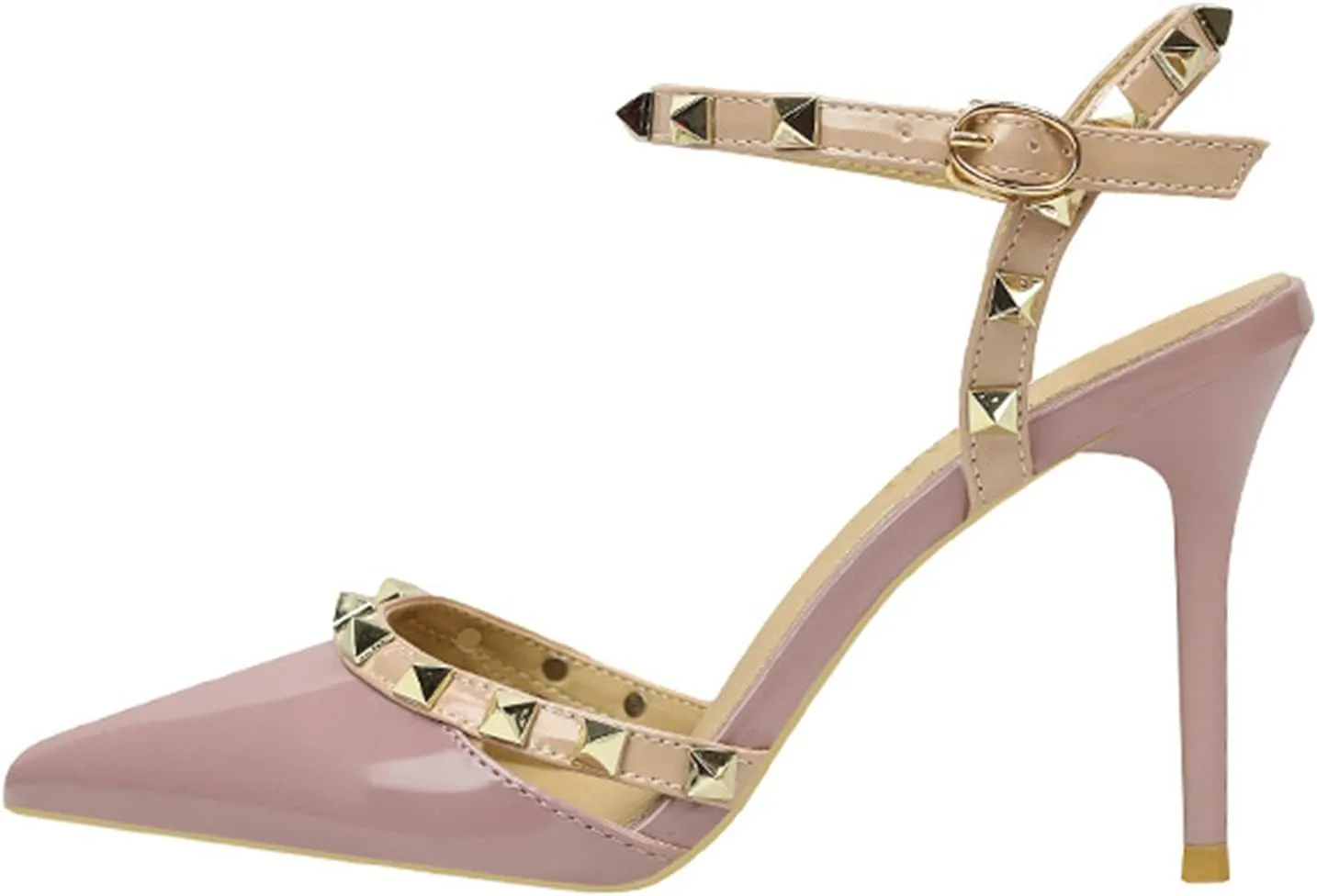 Studded Heels for Women Rivet T-Strap Slingback Wedding Stiletto High Heels Pointed Toe Bridal Daily Wear Sandals 3.5 Inch