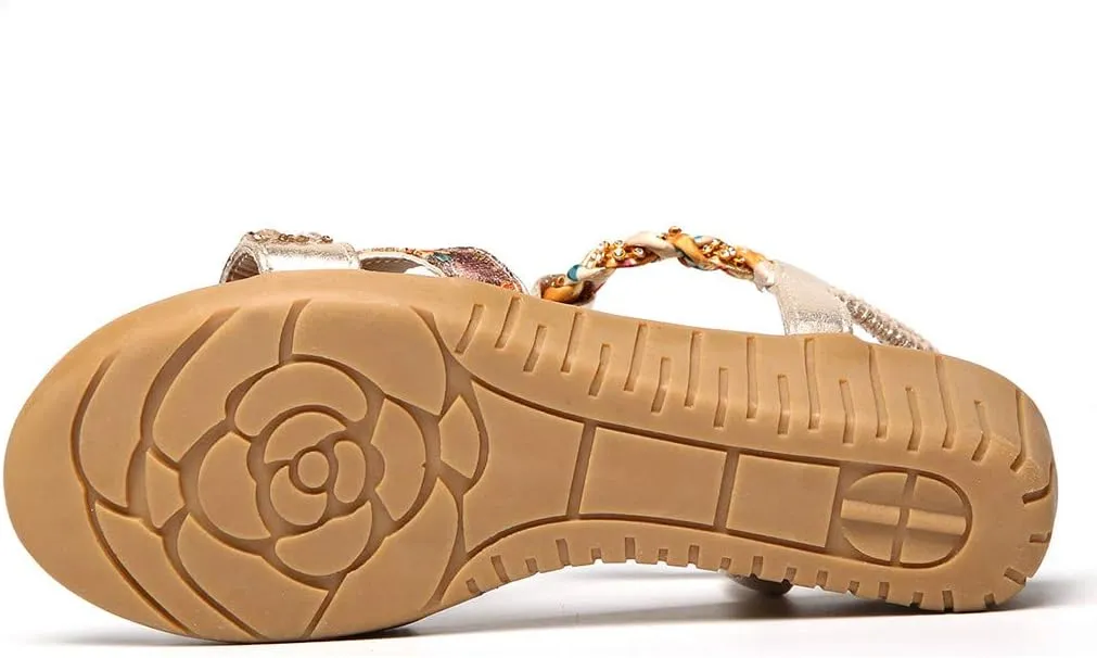Summer Beach Sandals for Women 2025,Crystal Rhinestone Pearl Flat Sandals for Women Dressy Bling Sparkly Thong Sandals Comfortable T Strap Slip-On Shoes Casual Walking Sandals Strappy Sandals ﻿