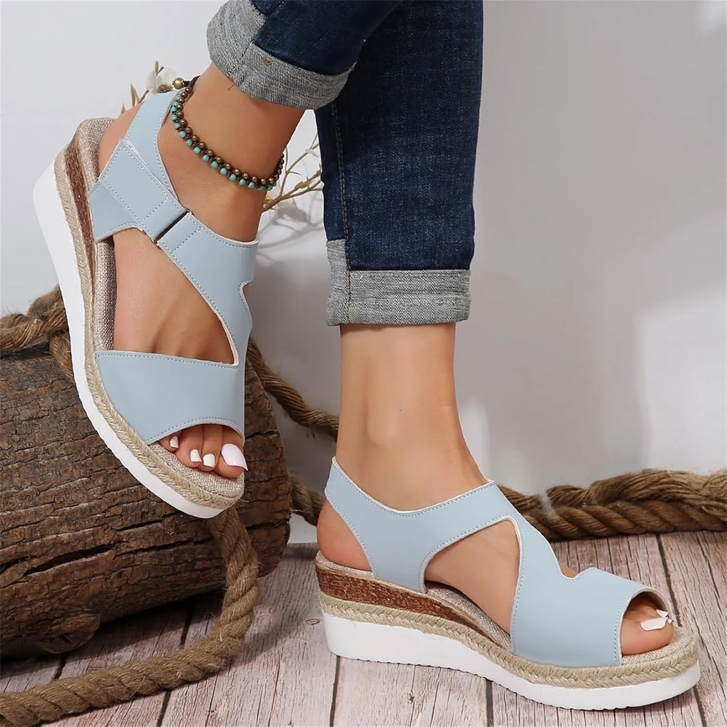 Summer Sandals for Women Dressy Open Toe Sandal Wedges Heels Platform Sandals Buckle Ankle Strap Espadrilles Sandal Comfortable Walking Shoes Casual Vacation Beach Shoes