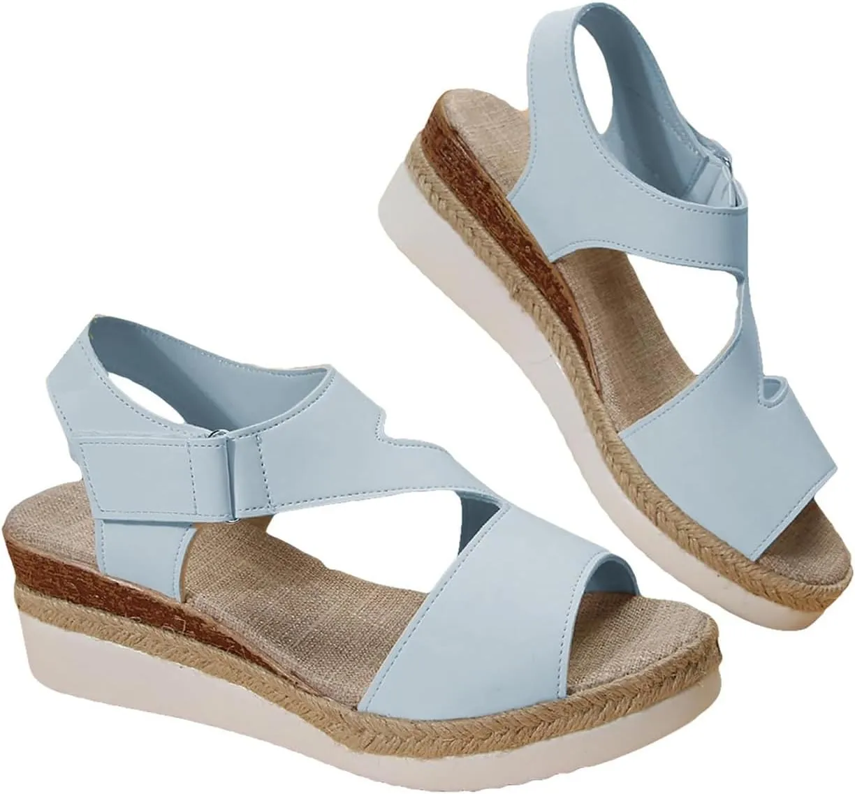 Summer Sandals for Women Dressy Open Toe Sandal Wedges Heels Platform Sandals Buckle Ankle Strap Espadrilles Sandal Comfortable Walking Shoes Casual Vacation Beach Shoes