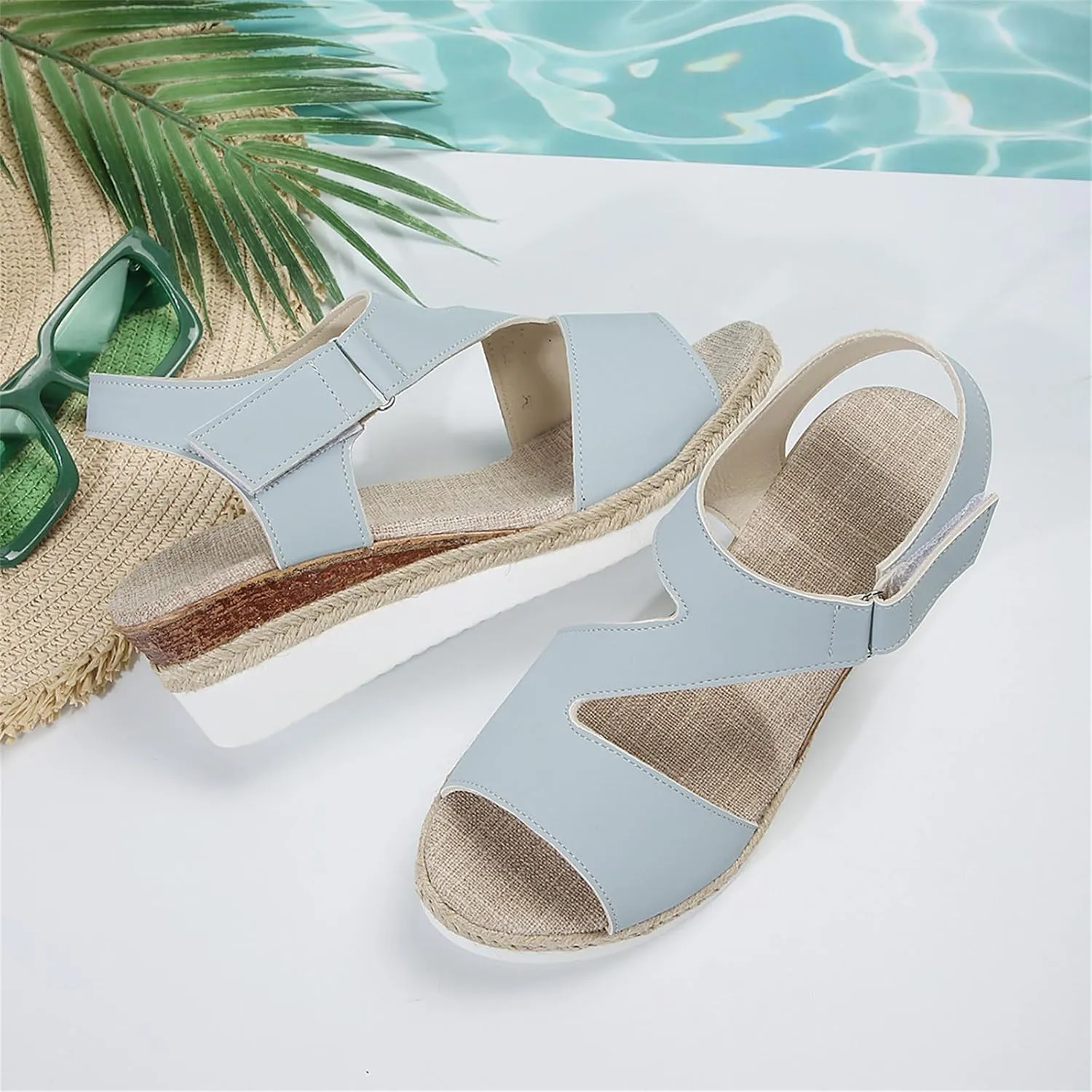 Summer Sandals for Women Dressy Open Toe Sandal Wedges Heels Platform Sandals Buckle Ankle Strap Espadrilles Sandal Comfortable Walking Shoes Casual Vacation Beach Shoes
