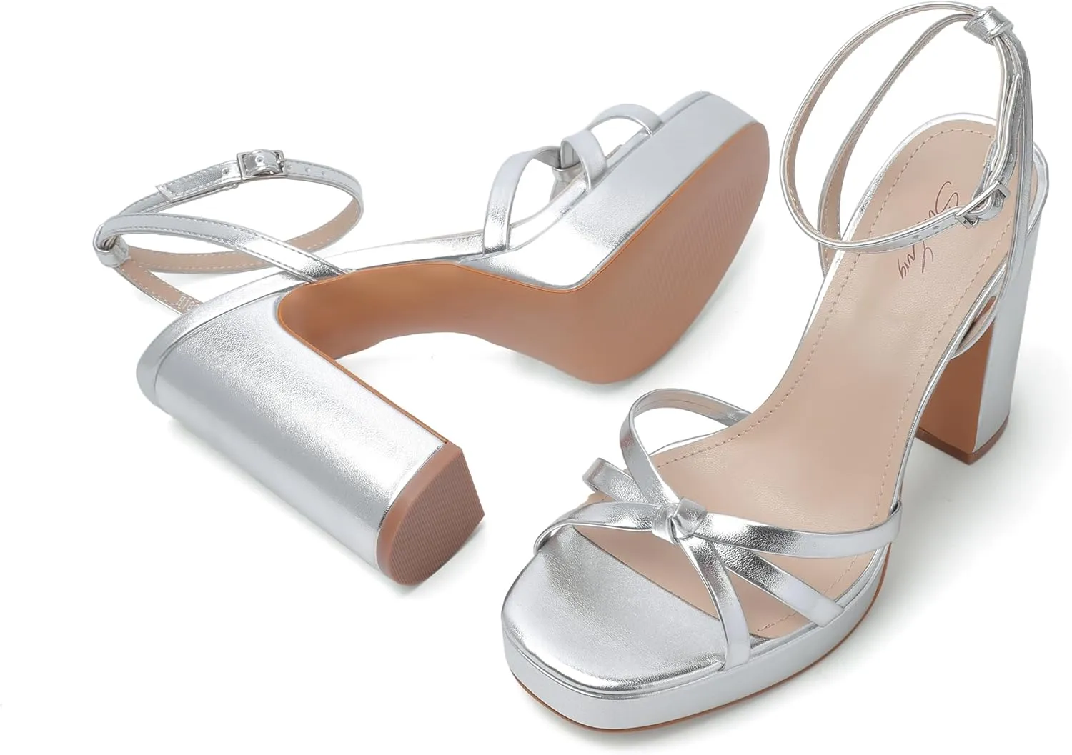 sun gurg Strappy Platform Heels for Women Square Open Toe Chunky High Heels Multicolored Ankle Strap Block Heeled Sandals for Prom Wedding Date Night