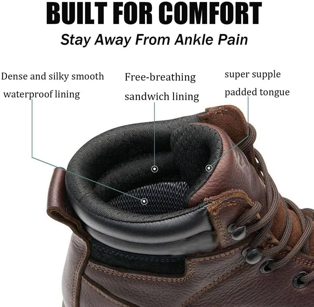 SUREWAY Men 6 Inch Waterproof Soft Toe Work Boots - Moc Toe,Construction Industrial Safety Leather Work Shoes,Oil/Slip Resistant Comfortable Wedge Outsole,EH Rated,Goodyear Welt,Lace Up,Heavy Duty