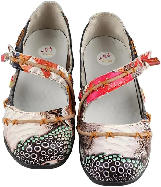 TMA EYES Multicolor Stitching Flat Soft Sole Unique Walking Style Women Shoes