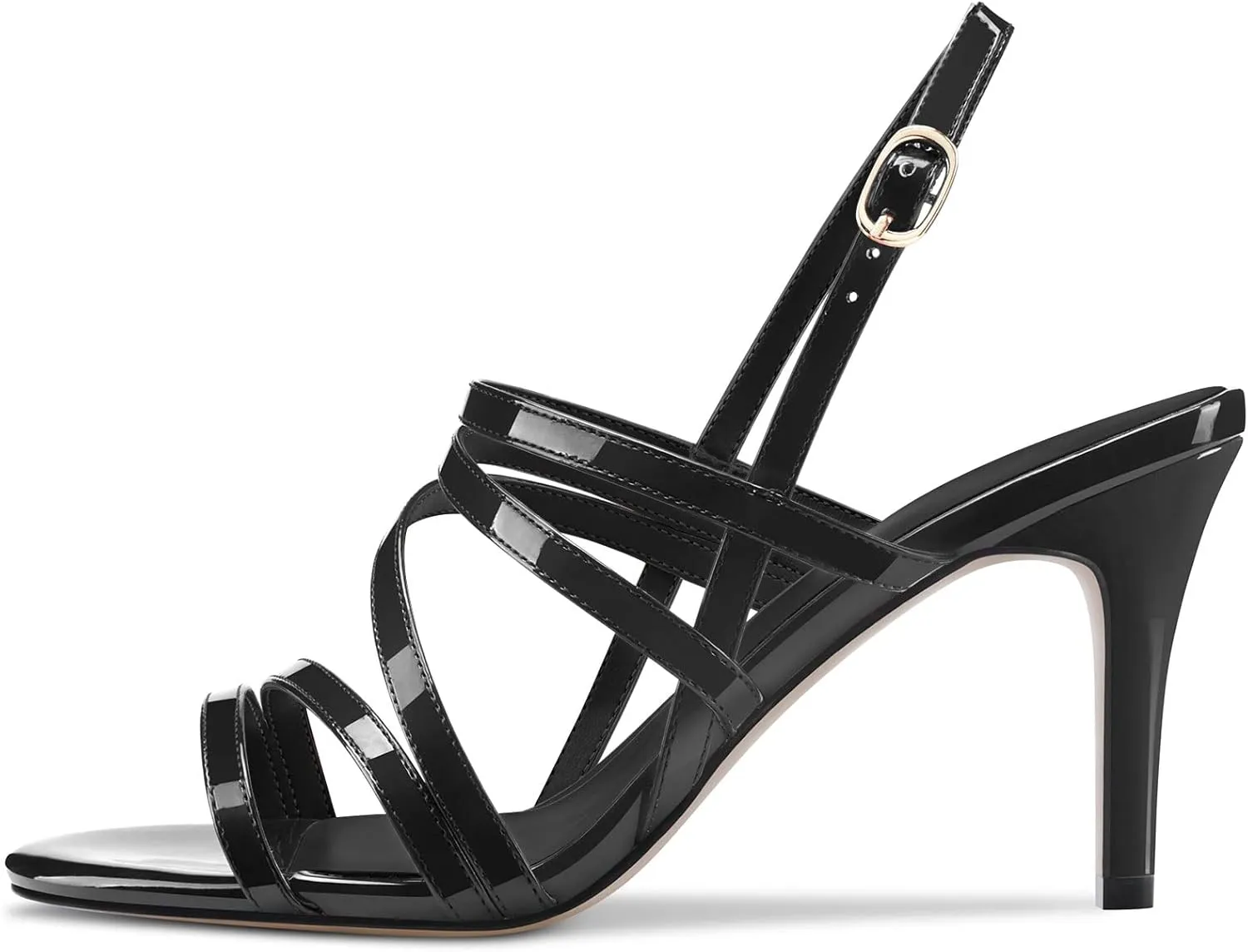 TNYNFBEB Women Mid Heel Peep Open Toe Sandals Ankle Strap Cross-Strap Buckle Prom Party Basic Classic 3.2 Inches Heels