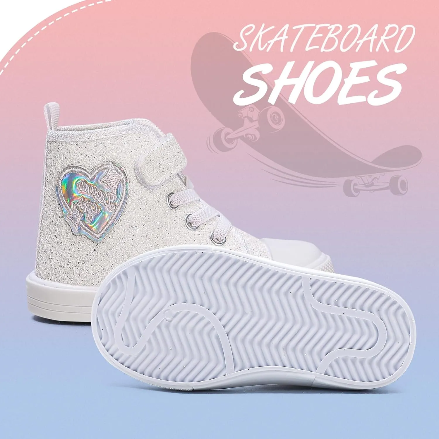 Toddler Girls Sneakers Kids High Top Casual Canvas Shoes with Sparkle Color Change Flipping Sequins