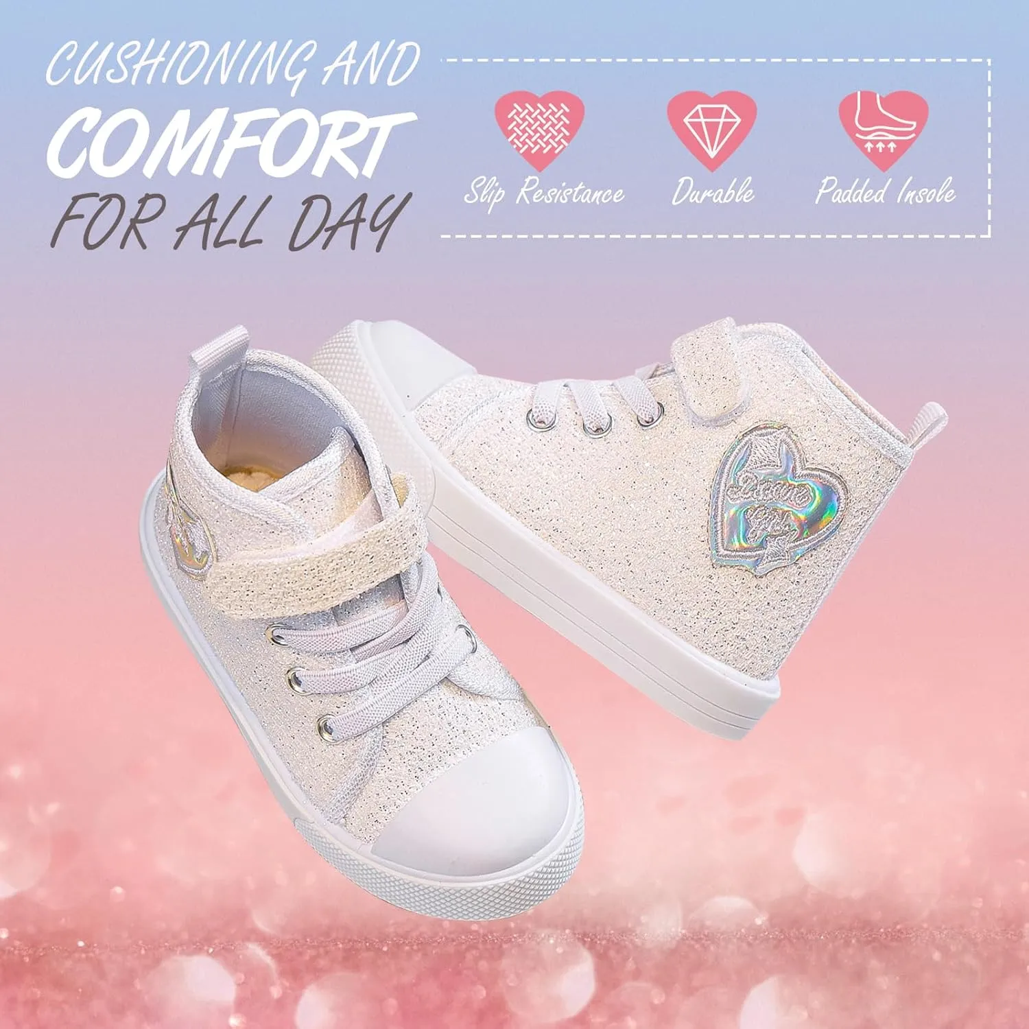 Toddler Girls Sneakers Kids High Top Casual Canvas Shoes with Sparkle Color Change Flipping Sequins