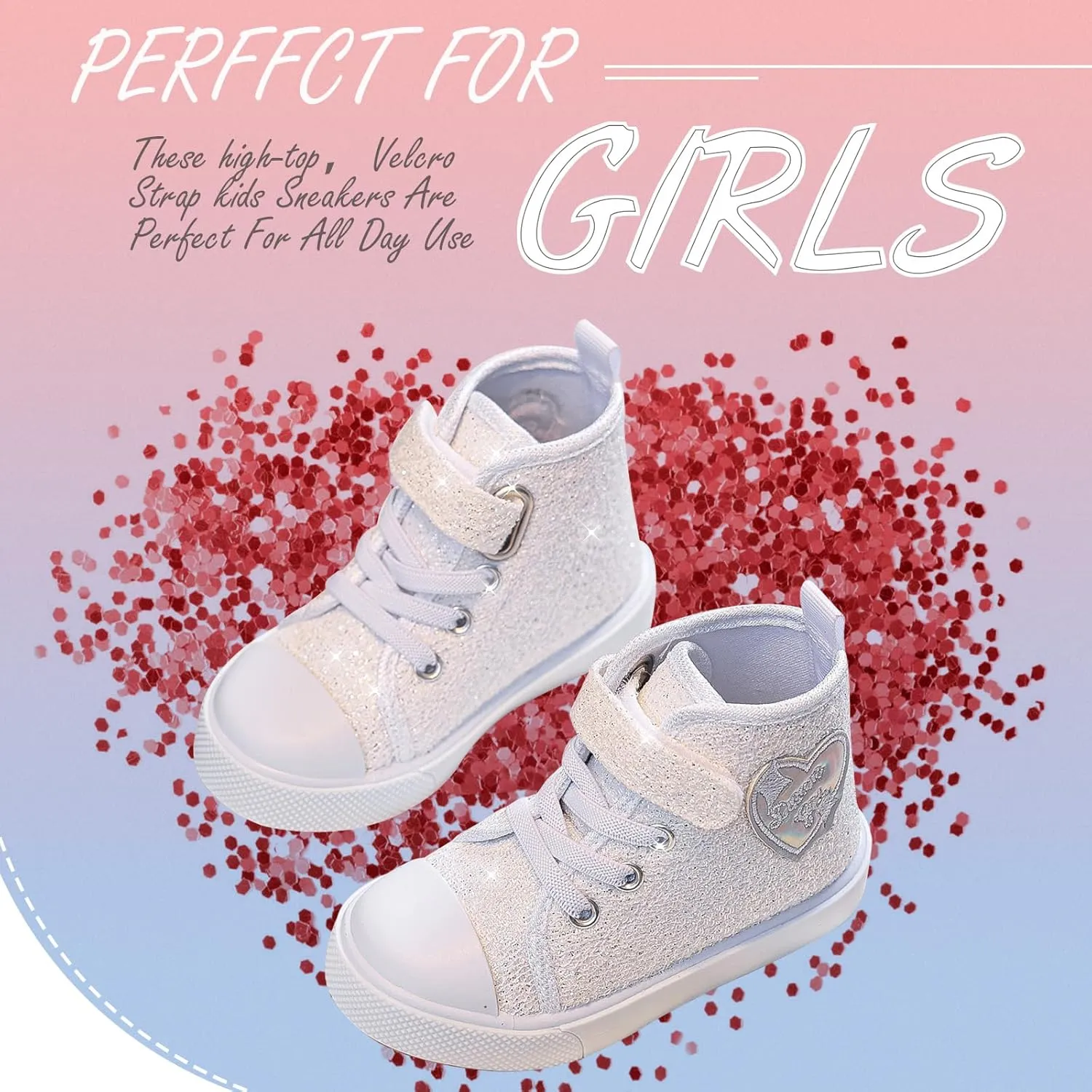 Toddler Girls Sneakers Kids High Top Casual Canvas Shoes with Sparkle Color Change Flipping Sequins