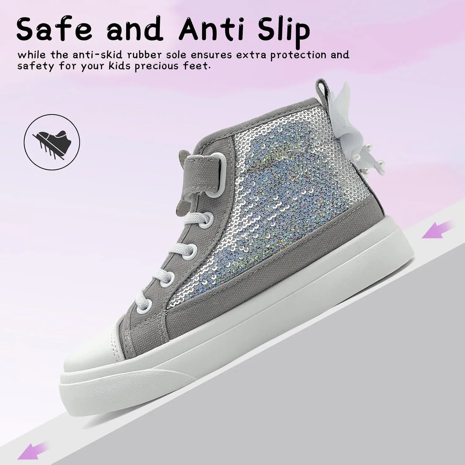 Toddler Sneakers for Girls Boys Fashion Canvas High Tops Butterfly Sequins Shoes Kids Casual Walking Shoes