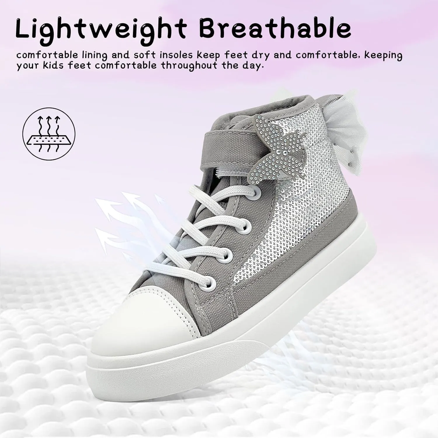 Toddler Sneakers for Girls Boys Fashion Canvas High Tops Butterfly Sequins Shoes Kids Casual Walking Shoes