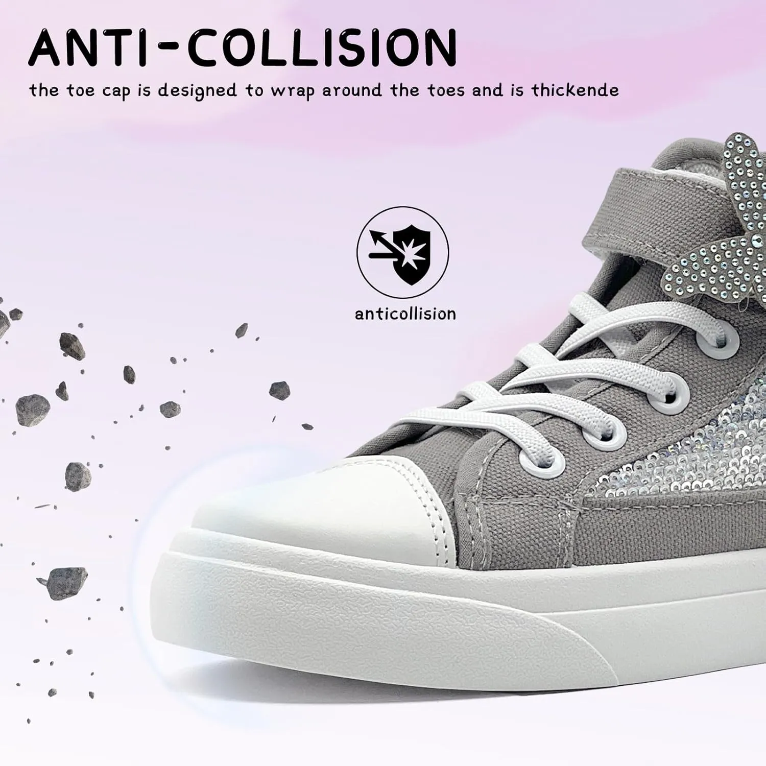 Toddler Sneakers for Girls Boys Fashion Canvas High Tops Butterfly Sequins Shoes Kids Casual Walking Shoes