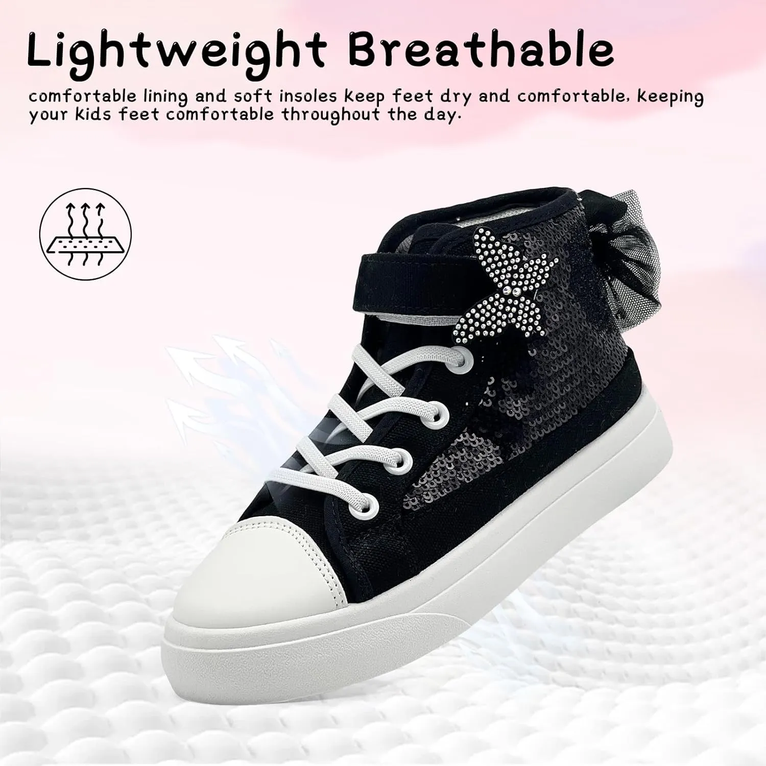 Toddler Sneakers for Girls Boys Fashion Canvas High Tops Butterfly Sequins Shoes Kids Casual Walking Shoes
