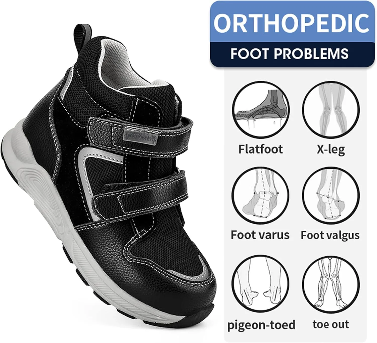 Toddlers Orthopedic Shoes,Casual High Top Sneakers with Arch and Ankle Support,Non-Slip Soles,Improve Children' Flat Feet and Foot Valgus/varus
