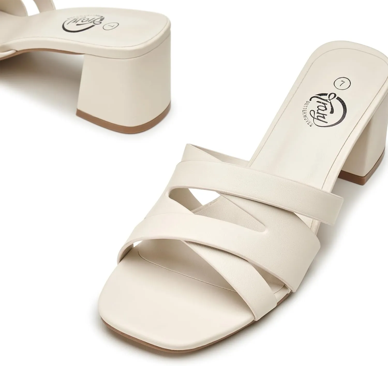 Trary Women's Sandals, Square Toe Heels Sandals, 2inch Black White Nude Chunky Block Heels Sandals