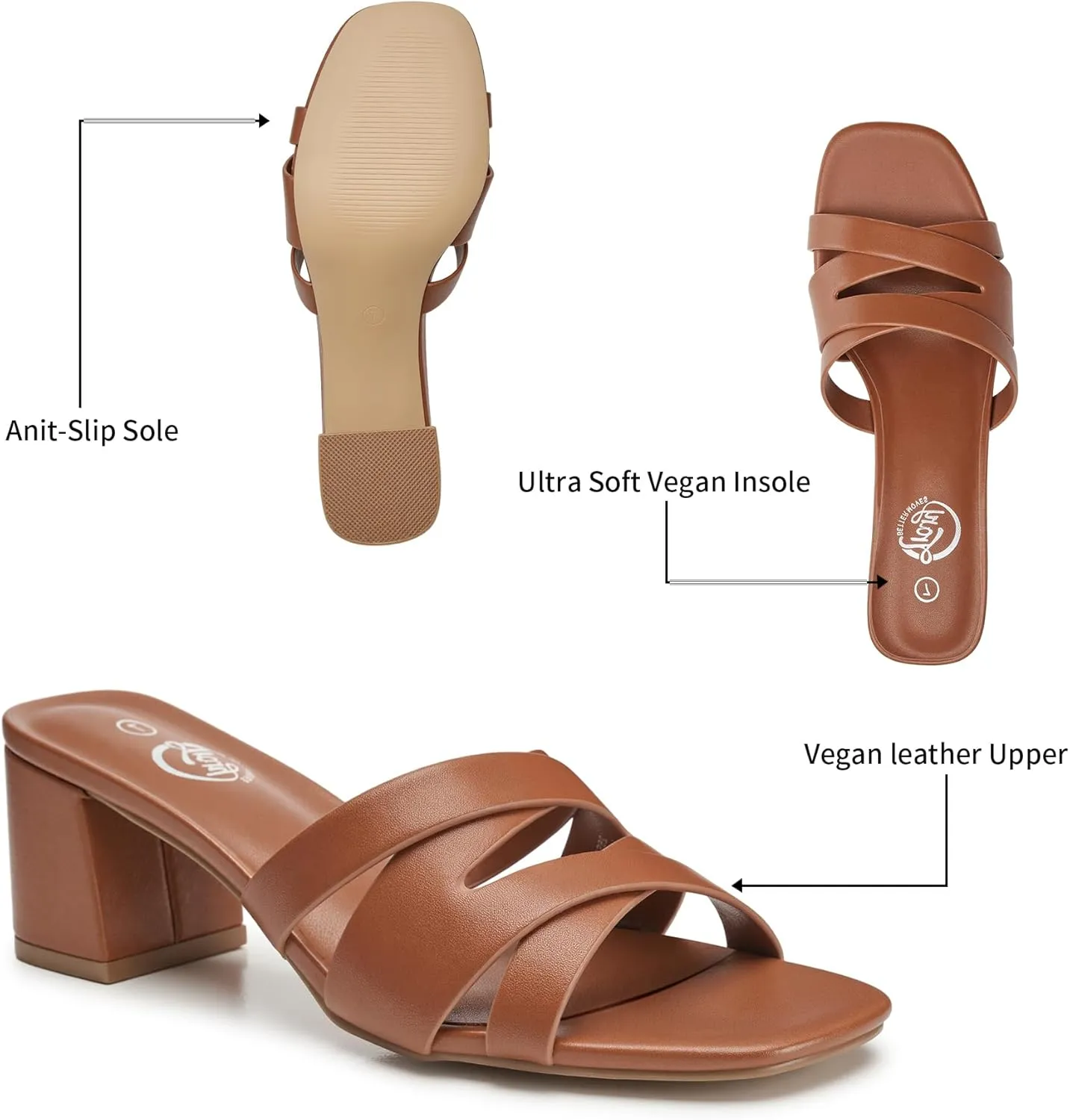 Trary Women's Sandals, Square Toe Heels Sandals, 2inch Black White Nude Chunky Block Heels Sandals