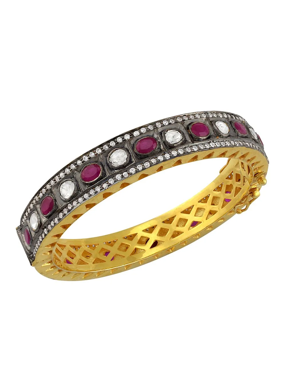 Tribe by Amrapali - Bangle Silver Oxidised Pink White Glass Zircon