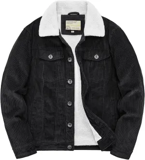 utcoco Men's Vintage Fleece Sherpa Lined Corduroy Denim Trucker Jackets Lapel Button Down Thickened Winter Coats