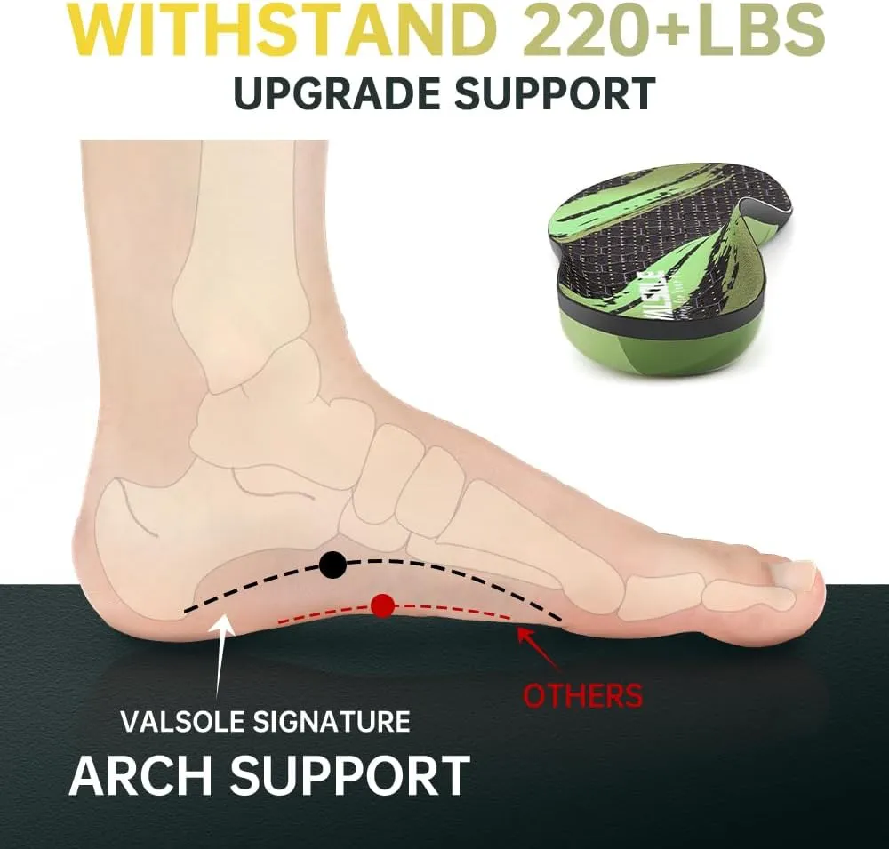 VALSOLE 220  lbs Plantar Fasciitis High Arch Support Insoles Men Women - Orthotic Shoe Inserts for Flat Feet - Metatarsalgia - Heel Pain - Boot Work Shoe Insole - Standing All Day Heavy Duty Support