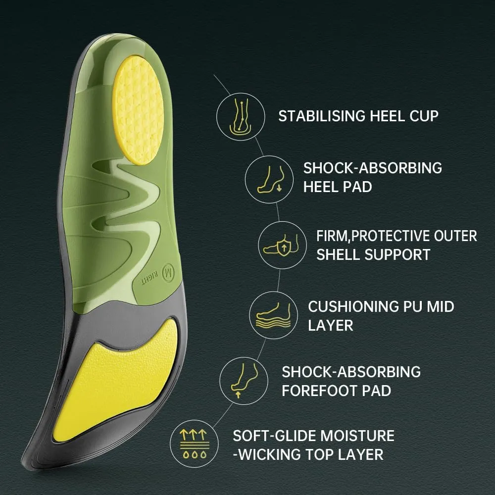 VALSOLE 220  lbs Plantar Fasciitis High Arch Support Insoles Men Women - Orthotic Shoe Inserts for Flat Feet - Metatarsalgia - Heel Pain - Boot Work Shoe Insole - Standing All Day Heavy Duty Support