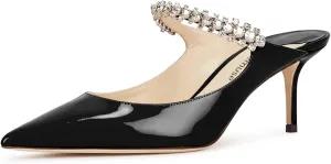 Vaslemuse Women Rhinestone Heeled Mules Pointed Toe Strappy Mule Sandals Stiletto High Heels Slip On Bridal Wedding Pumps for Women