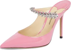 Vaslemuse Women Rhinestone Heeled Mules Pointed Toe Strappy Mule Sandals Stiletto High Heels Slip On Bridal Wedding Pumps for Women