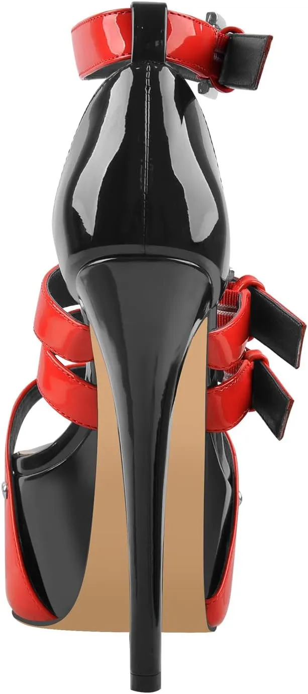 VERISSON Women's Open Toe High Heels Sandals Triple Cross Bands Buckle Strap Platform Ankle Sandals Party Dress Two-piece Sandals