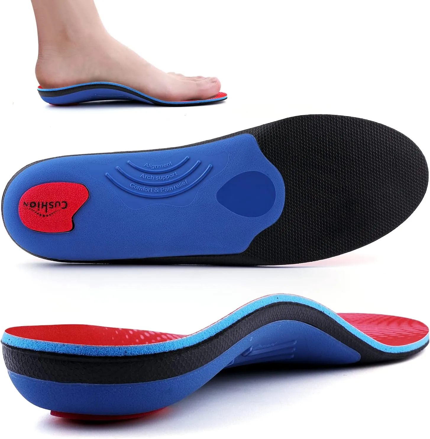 Walkomfy Heavy Duty Support Pain Relief Orthotics - 210  lbs Plantar Fasciitis High Arch Support Insoles for Men Women, Flat Feet Orthotic Insert, Work Boot Shoe Insole, Absorb Shock with Every Step