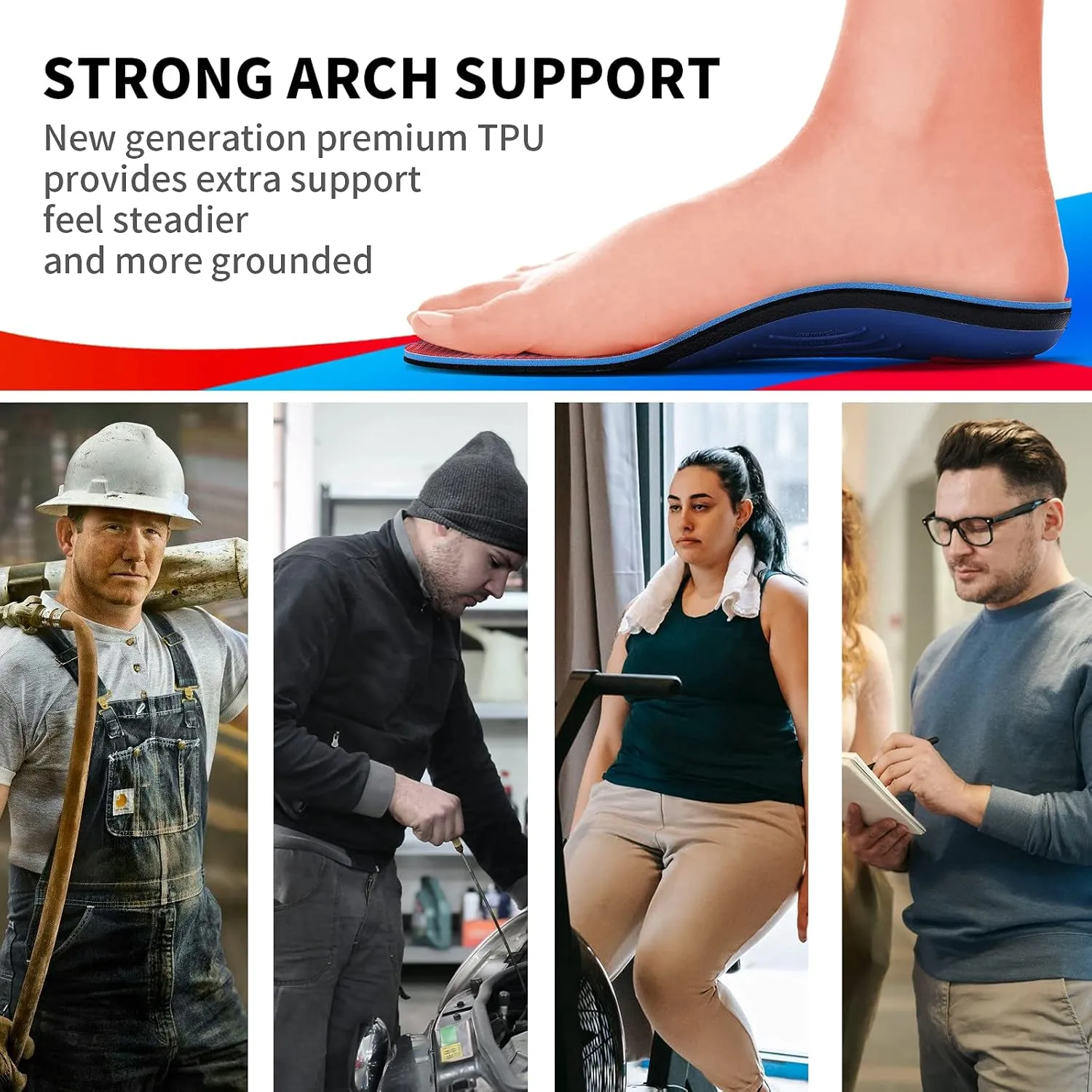 Walkomfy Heavy Duty Support Pain Relief Orthotics - 210  lbs Plantar Fasciitis High Arch Support Insoles for Men Women, Flat Feet Orthotic Insert, Work Boot Shoe Insole, Absorb Shock with Every Step