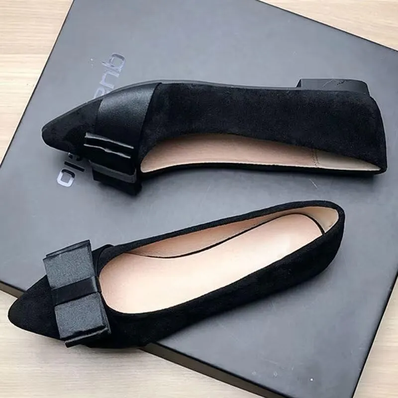 WENJIAZHIZHI Womens Sexy Pointy Toe Flats Shoes Satin Bow-Like Knot Ballerina Shoes Comfortable Office Lady Dress Low-Heel Loafers