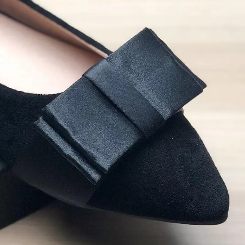 WENJIAZHIZHI Womens Sexy Pointy Toe Flats Shoes Satin Bow-Like Knot Ballerina Shoes Comfortable Office Lady Dress Low-Heel Loafers