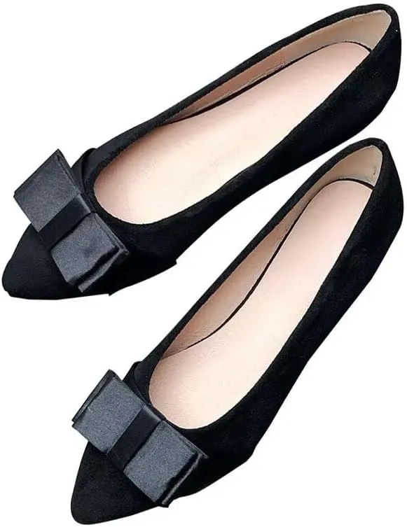 WENJIAZHIZHI Womens Sexy Pointy Toe Flats Shoes Satin Bow-Like Knot Ballerina Shoes Comfortable Office Lady Dress Low-Heel Loafers