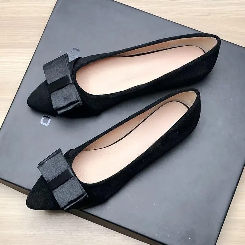 WENJIAZHIZHI Womens Sexy Pointy Toe Flats Shoes Satin Bow-Like Knot Ballerina Shoes Comfortable Office Lady Dress Low-Heel Loafers