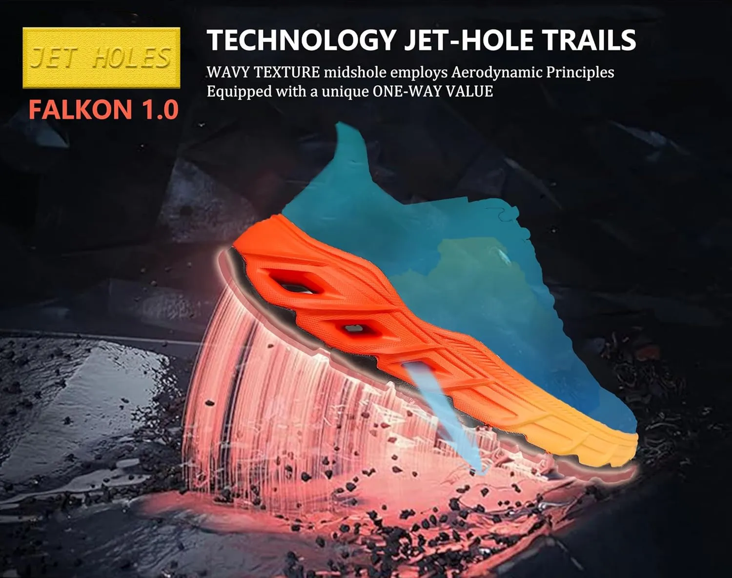 Wide Trail Running Shoes for Mens - FALKON 1.0 Waterproof Hiking Sneakers Wide Width for Outdoor with Jet-Holes Sole