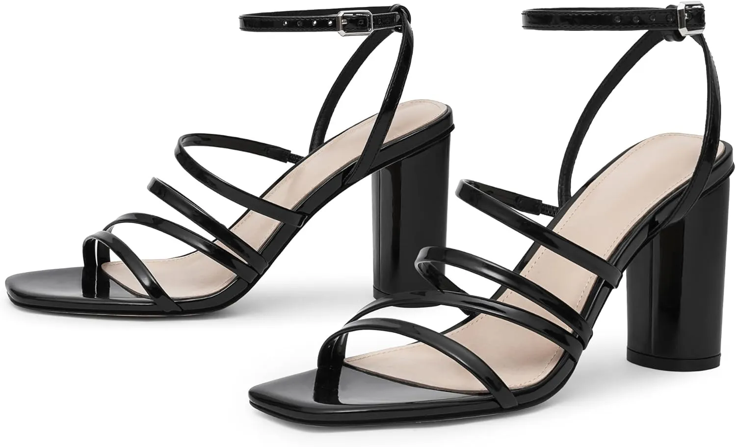 Women Heeled Sandals Square Open Toe Block High Heels Strappy Chunky Heels Ankle Strap Sandals Comfort Dress Party Prom Shoes