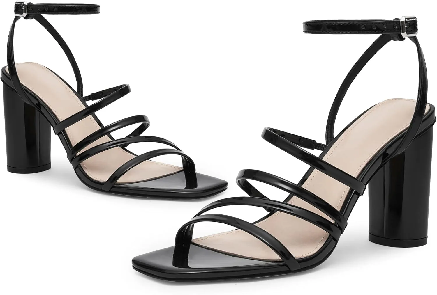 Women Heeled Sandals Square Open Toe Block High Heels Strappy Chunky Heels Ankle Strap Sandals Comfort Dress Party Prom Shoes