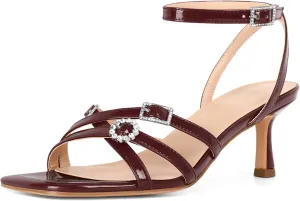 Women Low Heel Sandals Strappy Heel Sandals Kitten Heel Sandals Square Toe Sandals Slingback Heel Sandals Comfort Dressy for Evening Party 2.5 Inch