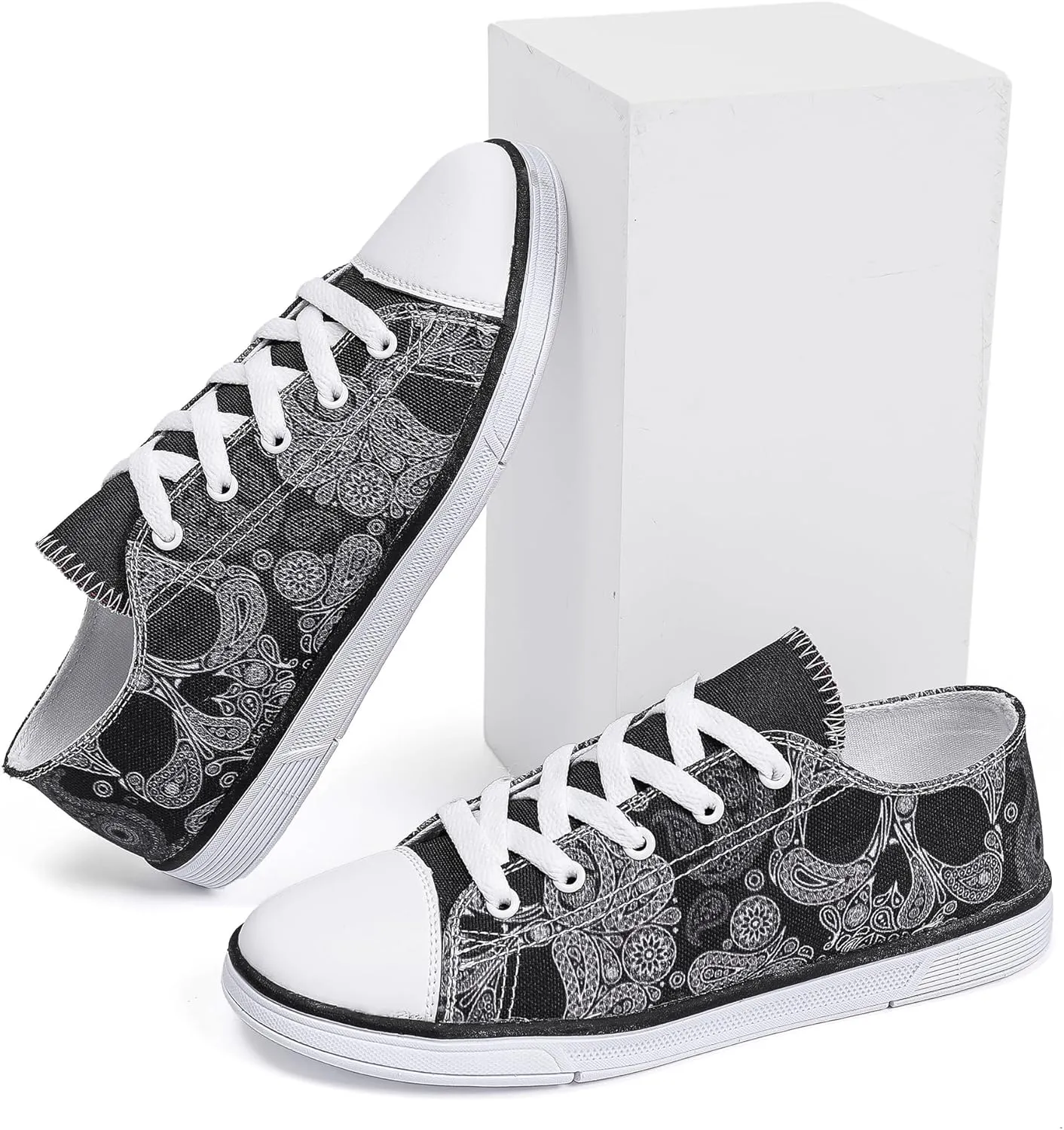Women Skull Shoes Printed Cool Paisley Print Fashion Sneakers for Teen Men Boys Girls Student Canvas Shoes for Ladies