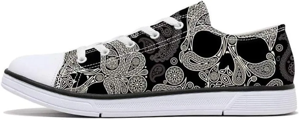 Women Skull Shoes Printed Cool Paisley Print Fashion Sneakers for Teen Men Boys Girls Student Canvas Shoes for Ladies