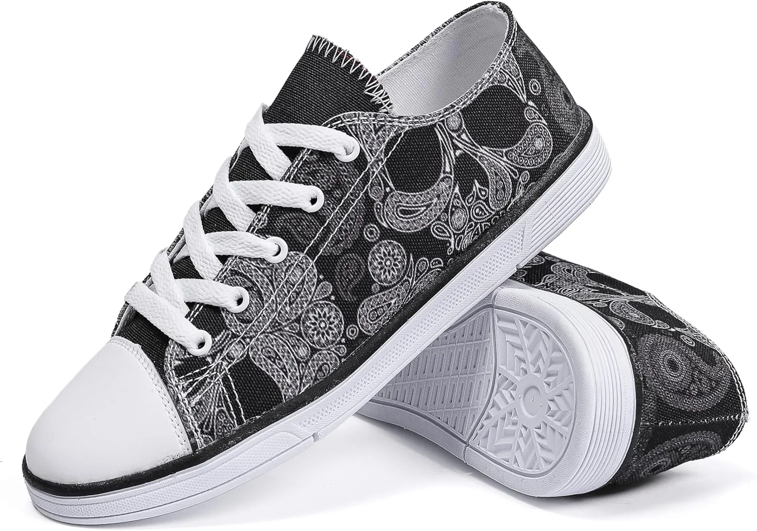 Women Skull Shoes Printed Cool Paisley Print Fashion Sneakers for Teen Men Boys Girls Student Canvas Shoes for Ladies