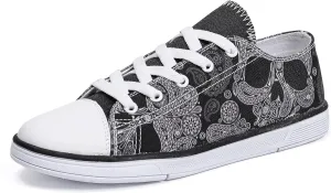 Women Skull Shoes Printed Cool Paisley Print Fashion Sneakers for Teen Men Boys Girls Student Canvas Shoes for Ladies