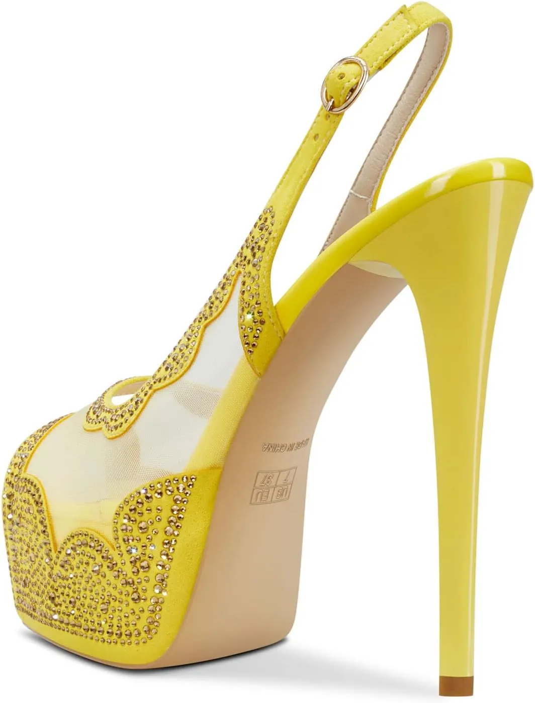 Women Stiletto High Platform Heel Peep Open Toe Sandals Ankle Strap Slingback Buckle Diamond Crystal Lace Wedding Party Sexy Dress Shoes