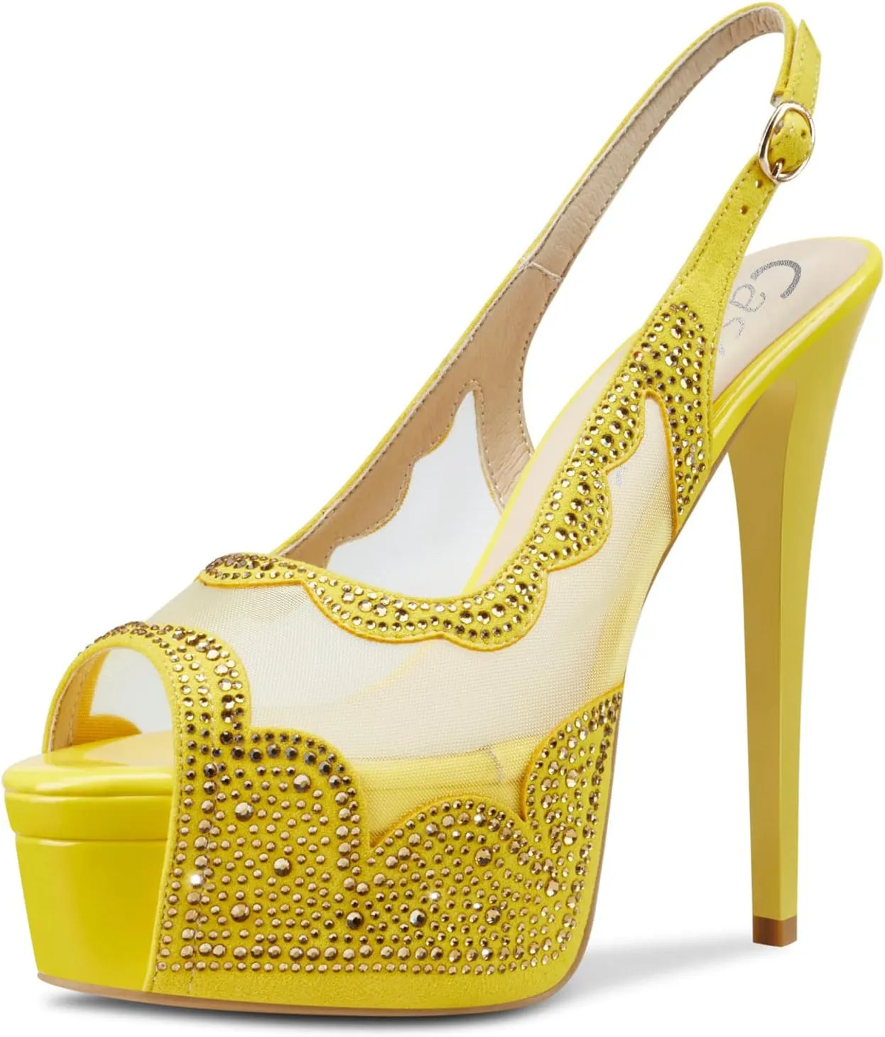 Women Stiletto High Platform Heel Peep Open Toe Sandals Ankle Strap Slingback Buckle Diamond Crystal Lace Wedding Party Sexy Dress Shoes