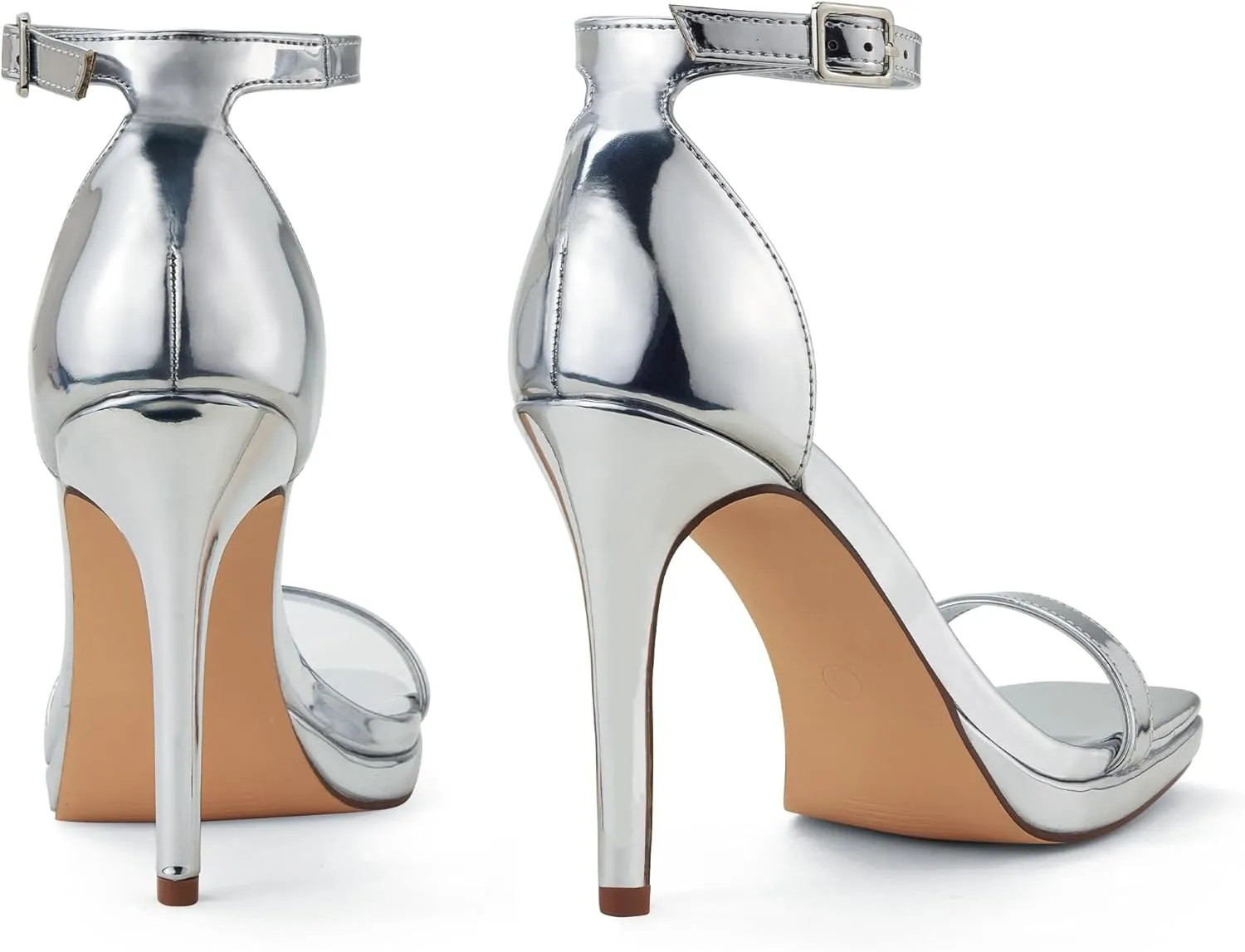 Women Strappy High Heeled Sandals,4.3-Inch Stiletto Open Square Toe Heels with Ankle Strap at Wedding Bride Prom Date Work Church Dressy