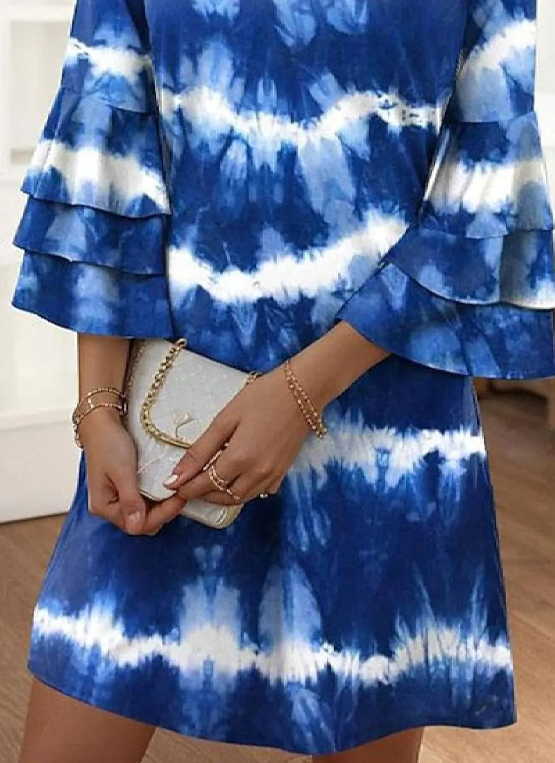 Women's 2025 Spring V Neck 3/4 Sleeved Ruffled Printed Flowy A Line Mini Beach Vacation Party Dress