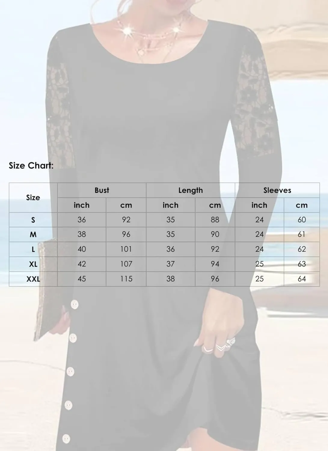Women's 2025 Summer Lace Long Sleeve Round Neck Midi Dresses Plain Black A Line Slim Fit Formal Party Dress with Buttons