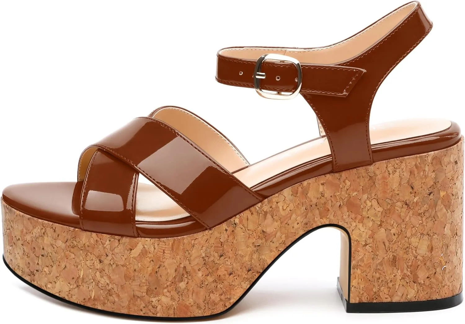Women's 3-Inch Chunky Wedge Sandals - Open Round Toe Platform with Adjustable Ankle Strap, Solid Color Heels for Work, Party & Date Nights