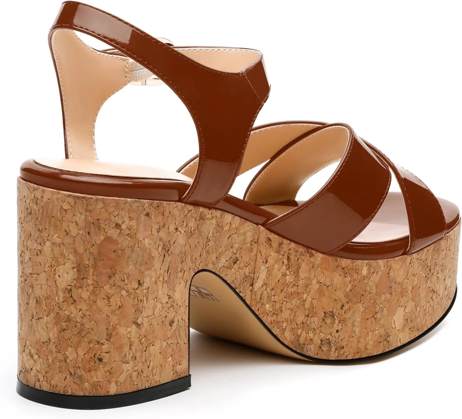 Women's 3-Inch Chunky Wedge Sandals - Open Round Toe Platform with Adjustable Ankle Strap, Solid Color Heels for Work, Party & Date Nights