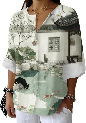 Womens 3/4 Length Sleeve Shirts Dressy Casual V Neck Graphic Printed Tee Tops 2025 Summer Fall Loose Fit Basic Blouses